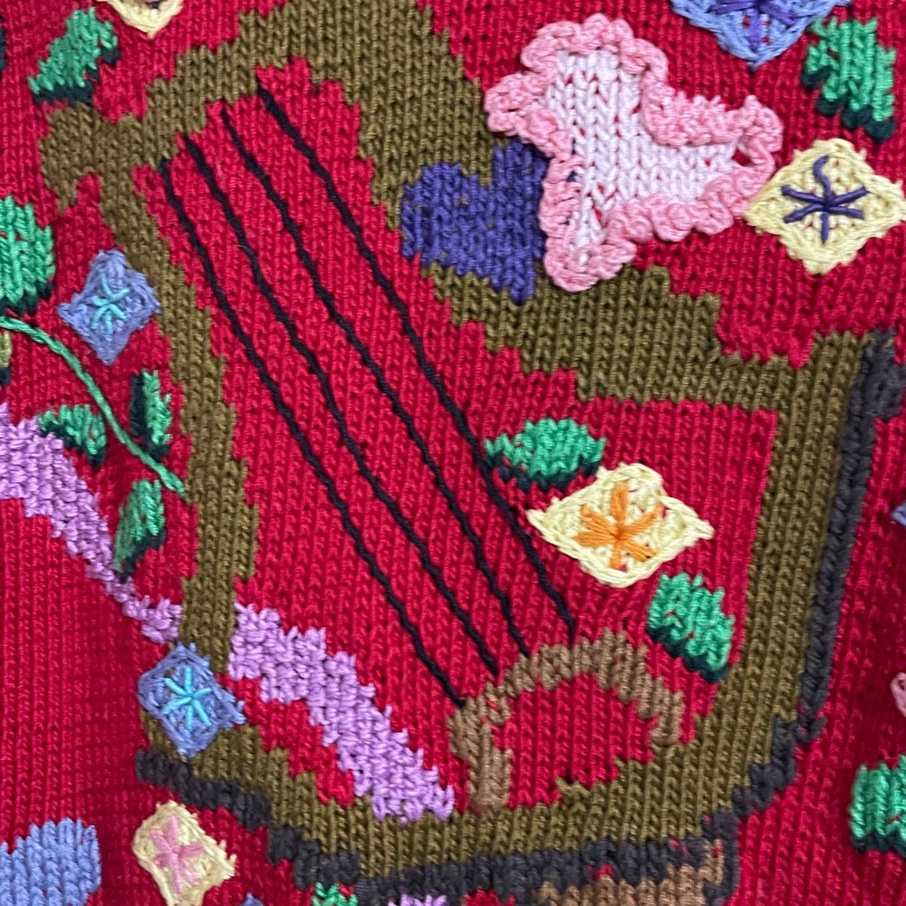 Vintage Berek Bergdorf Goodman red knit whimsical grandmacore cardigan sweater M - Picture 9 of 9